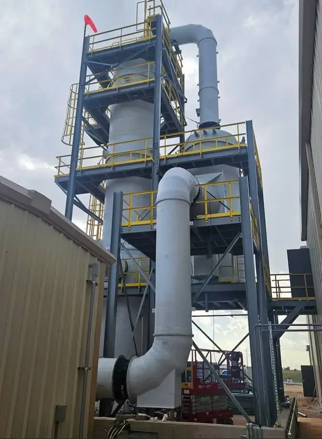 FRP ducting installed on an industrial scrubber tower